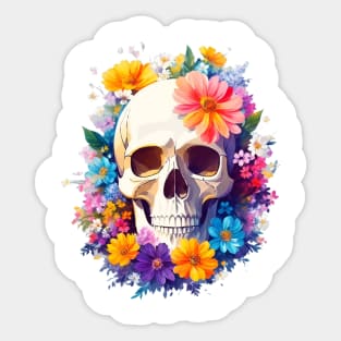 Yet Another Skull With Flowers 2! - Watercolor - AI Art Sticker